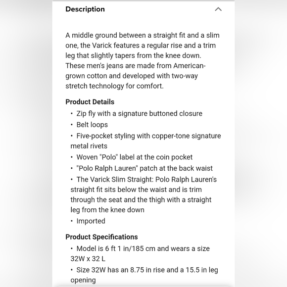 Sold!! POLO RALPH LAUREN VARICK SLIM STRAIGHT FIT MEN'S JEANS WHITE 33X32 NWT! - Picture 12 of 12